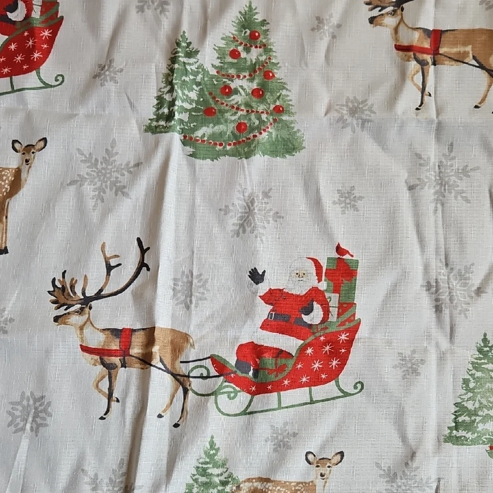 Festive Holiday Santa and Reindeer Shower Curtain.